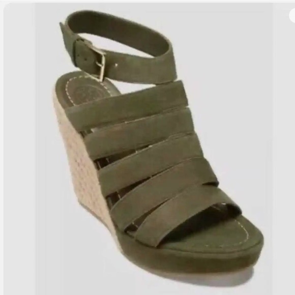 Box Incl Tory Burch Bailey Multi-Strap Espadrille Wedge 110mm Banana Leaf Suede - Picture 2 of 12